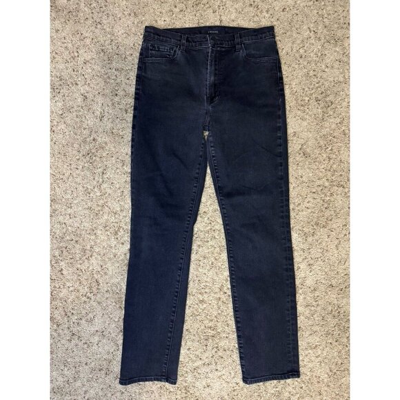 J BRAND Mid Rise Straight Leg Jeans Black Dark Wash Denim Sz 28x28 Casual Basic - Picture 1 of 8